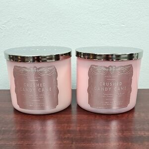 Bath & Body Works White Barn "CRUSHED CANDY CANE" 3-Wick Candles - Set of 2